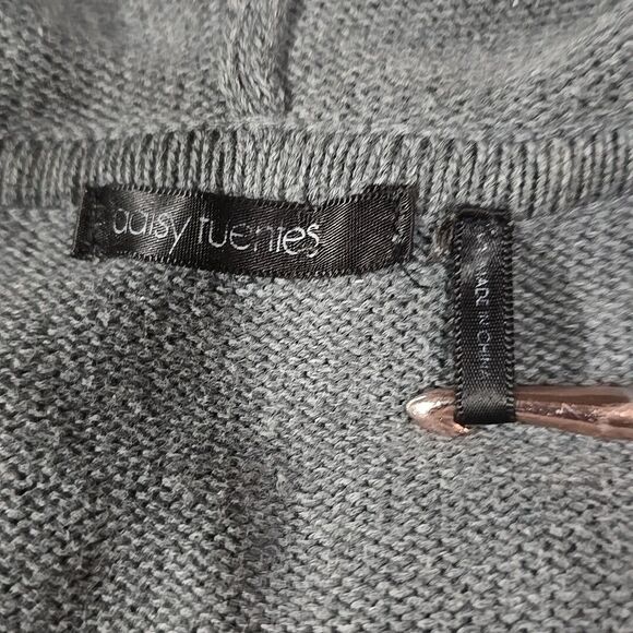 Long Cardigan Sweater Trench Duster SzS Y2K Button Hooded Gray Boho Chic Preppy - Picture 14 of 16